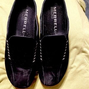 Black Suede Sz11 slide on Mocs. Primo seam